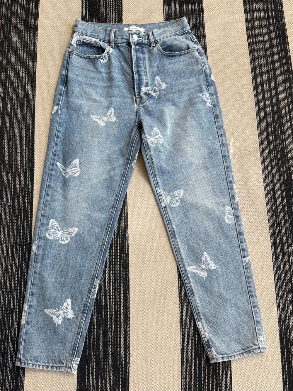 Pacsun Women's Light Blue Butterfly Print Ultra High Rise Slim Jeans Size 27